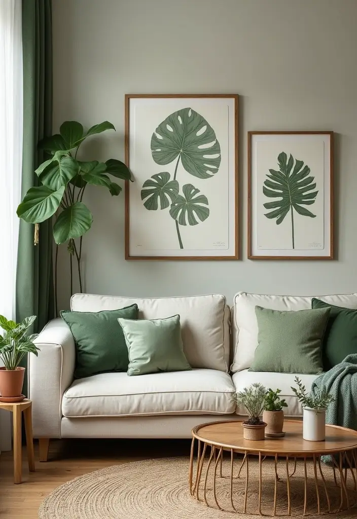 29 Spring Living Room Decor Ideas That Feel Fresh and Bright - 3. Botanical Prints and Patterns