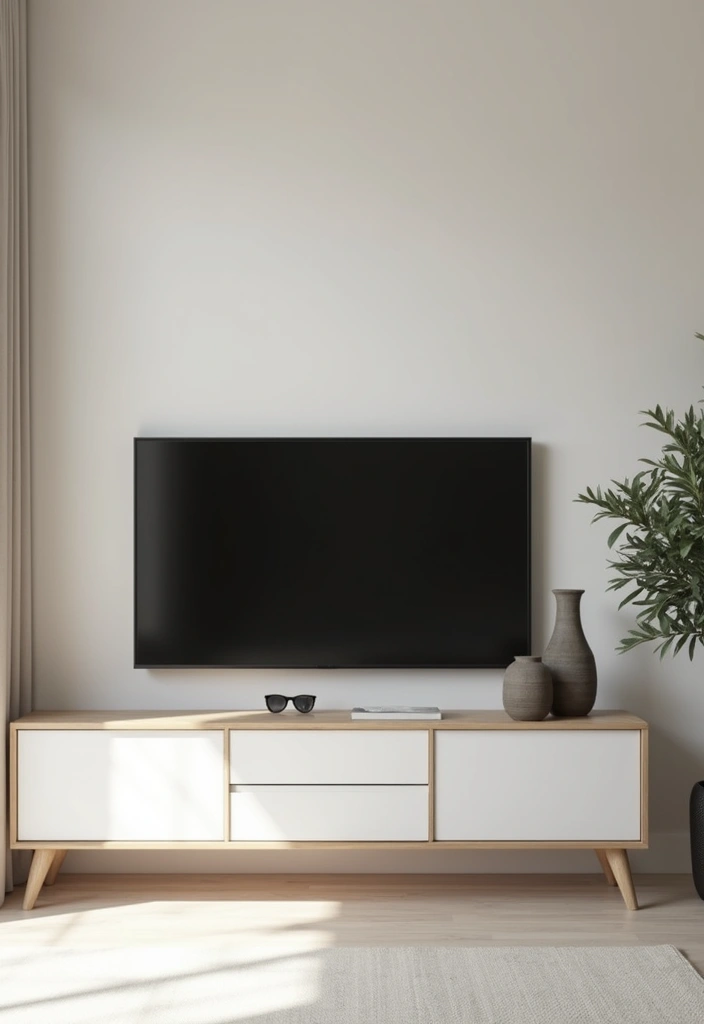 29 TV Designs for Living Room That Feel Sleek and Functional - 10. Minimalist Media Cabinet