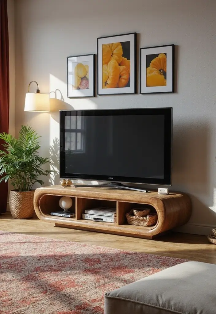 29 TV Designs for Living Room That Feel Sleek and Functional - 17. Artistic TV Design