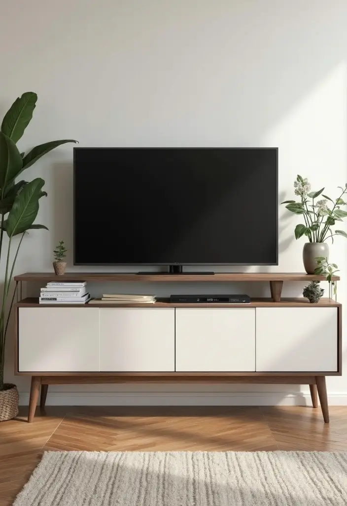 29 TV Designs for Living Room That Feel Sleek and Functional - 2. Slimline Console Table