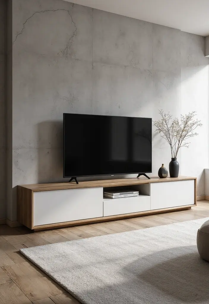 29 TV Designs for Living Room That Feel Sleek and Functional - 22. Boxy TV Stands