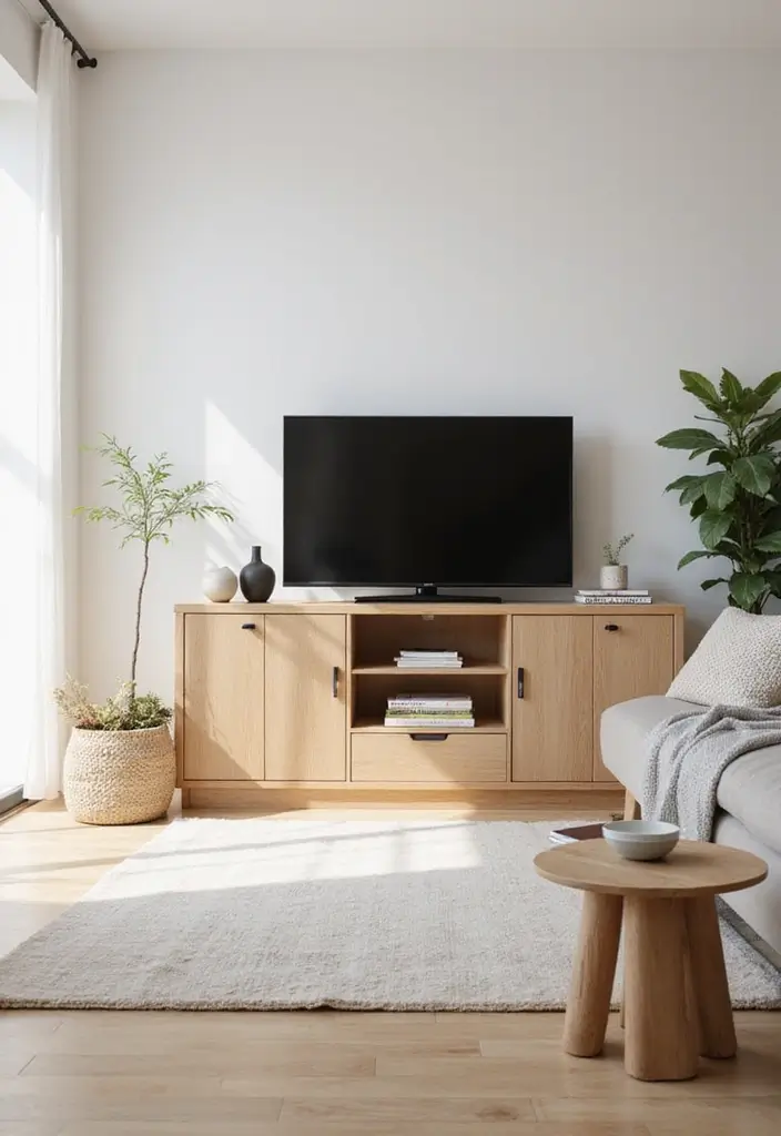 29 TV Designs for Living Room That Feel Sleek and Functional - 24. Scandinavian TV Stand