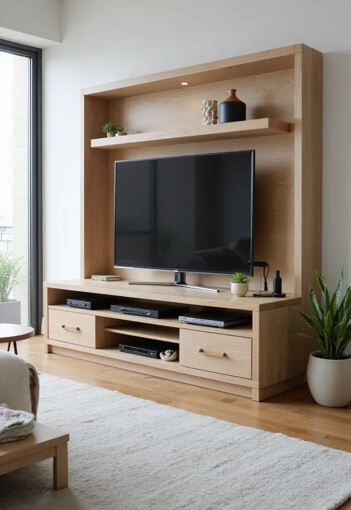 29 TV Designs for Living Room That Feel Sleek and Functional - 25. Open-Back TV Stand