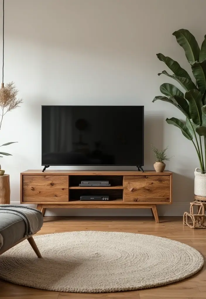 29 TV Designs for Living Room That Feel Sleek and Functional - 28. Eco-Friendly Materials