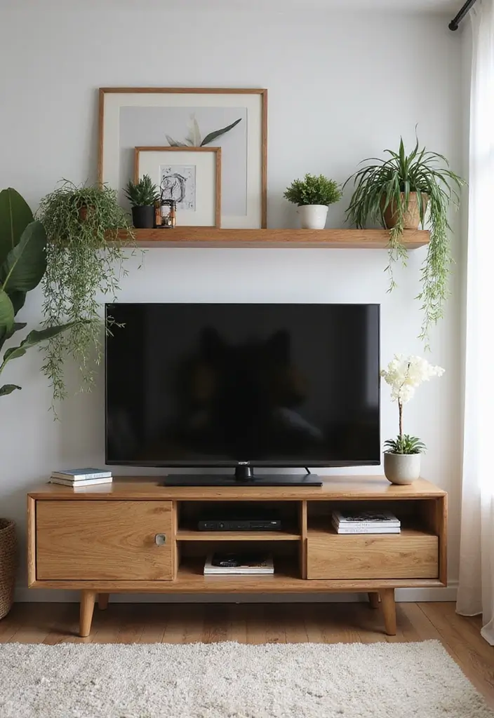29 TV Designs for Living Room That Feel Sleek and Functional - 6. Stylish TV Stand with Open Shelves