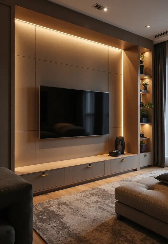 29 TV in Alcove Living Room Ideas That Look Built In and Elegant - 15. Elegant Built-In Lighting
