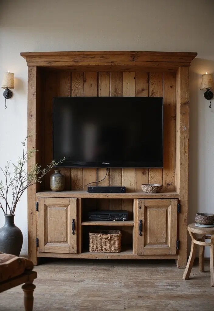 29 TV in Alcove Living Room Ideas That Look Built In and Elegant - 2. Rustic Wooden Frame Alcove