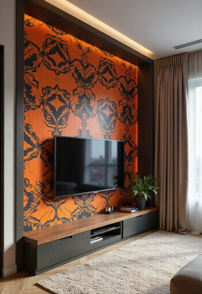 29 TV in Alcove Living Room Ideas That Look Built In and Elegant - 20. Bold Geometric Patterns