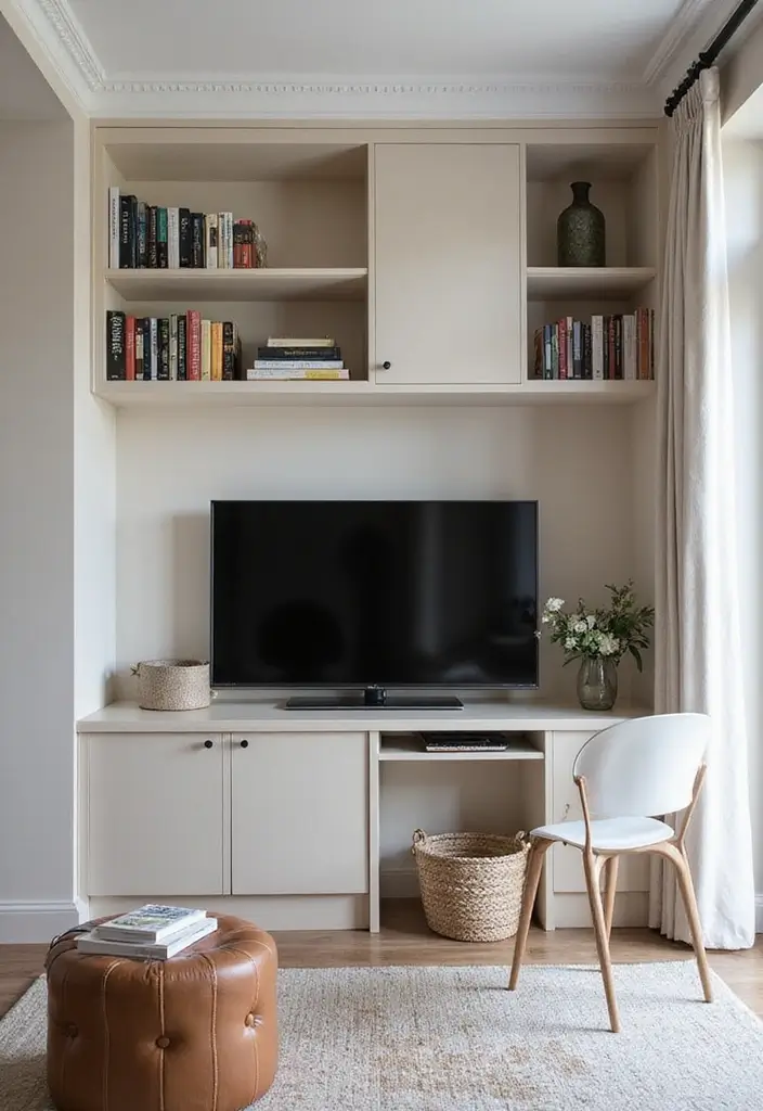 29 TV in Alcove Living Room Ideas That Look Built In and Elegant - 23. Dual-Purpose Alcove