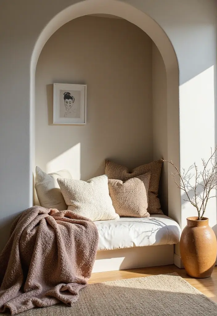 29 TV in Alcove Living Room Ideas That Look Built In and Elegant - 24. Layered Textiles