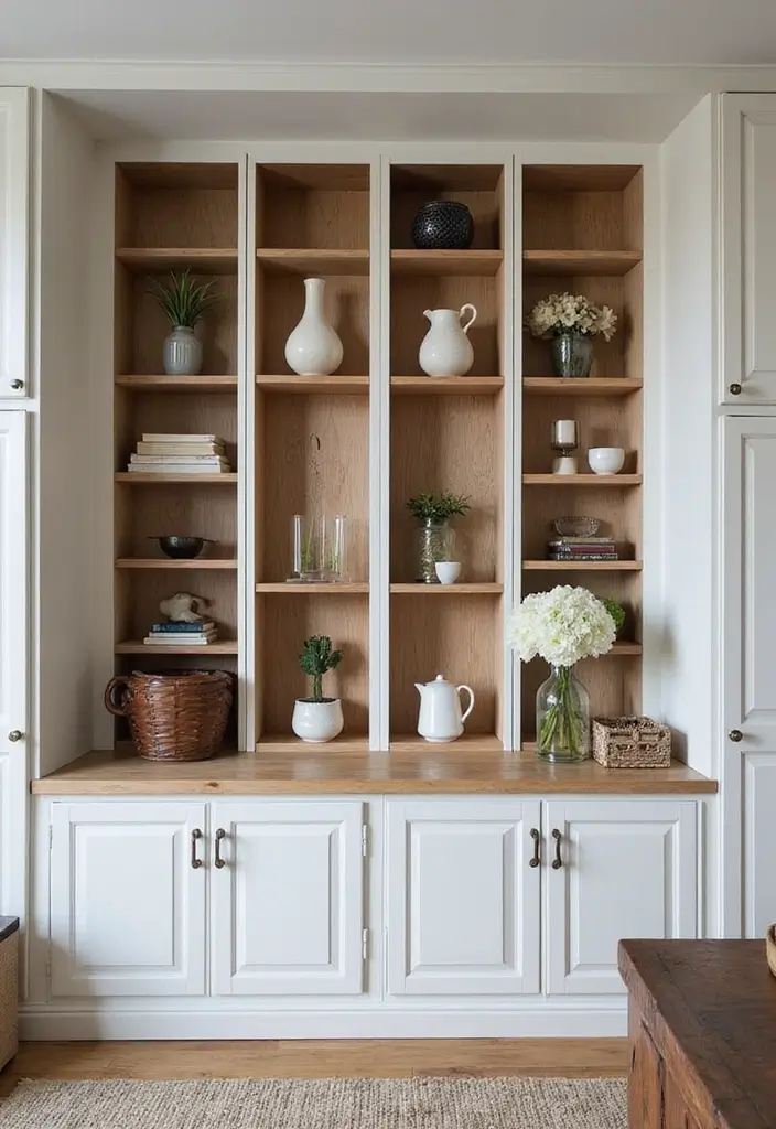 29 TV in Alcove Living Room Ideas That Look Built In and Elegant - 26. Mix of Open and Closed Storage