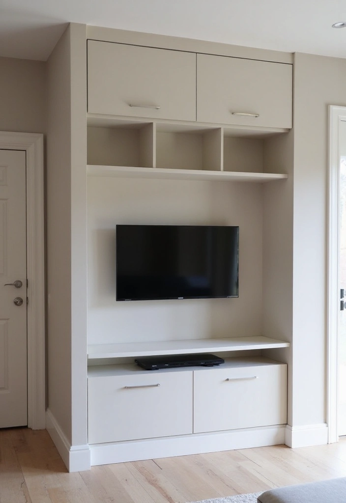 29 TV in Alcove Living Room Ideas That Look Built In and Elegant - 3. Minimalist Built-In TV Unit