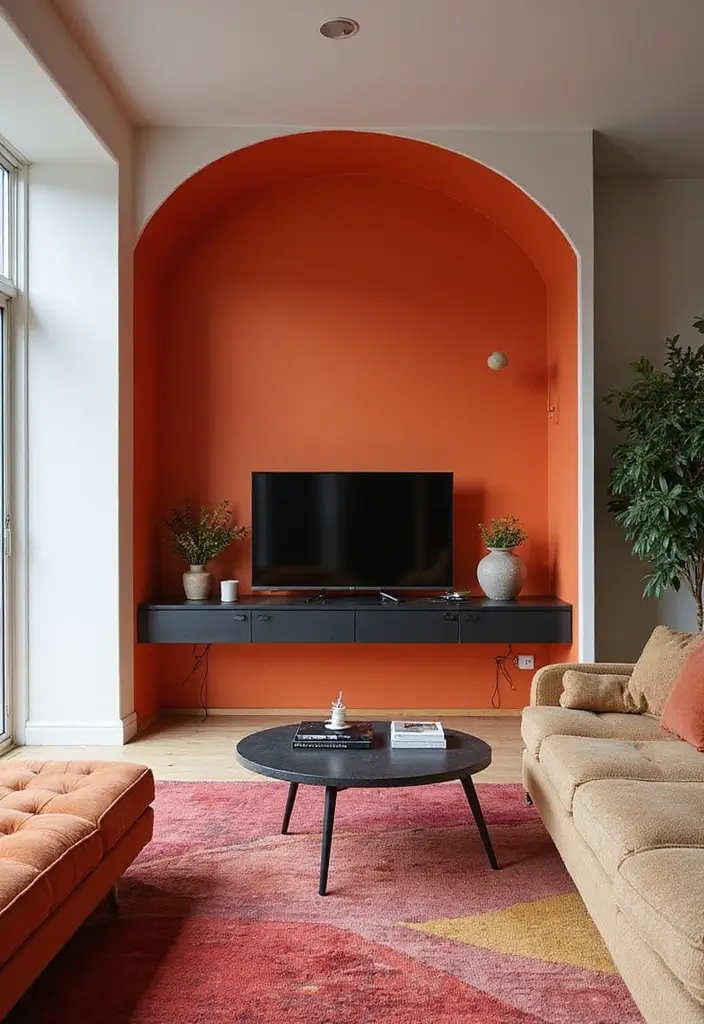 29 TV in Alcove Living Room Ideas That Look Built In and Elegant - 4. Colorful Accent Walls with Hidden TV