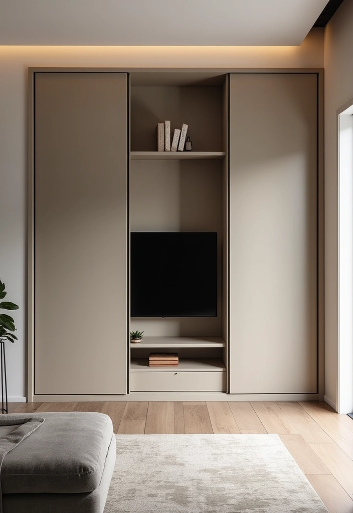 29 TV in Alcove Living Room Ideas That Look Built In and Elegant - 9. Soft-Close Sliding Doors