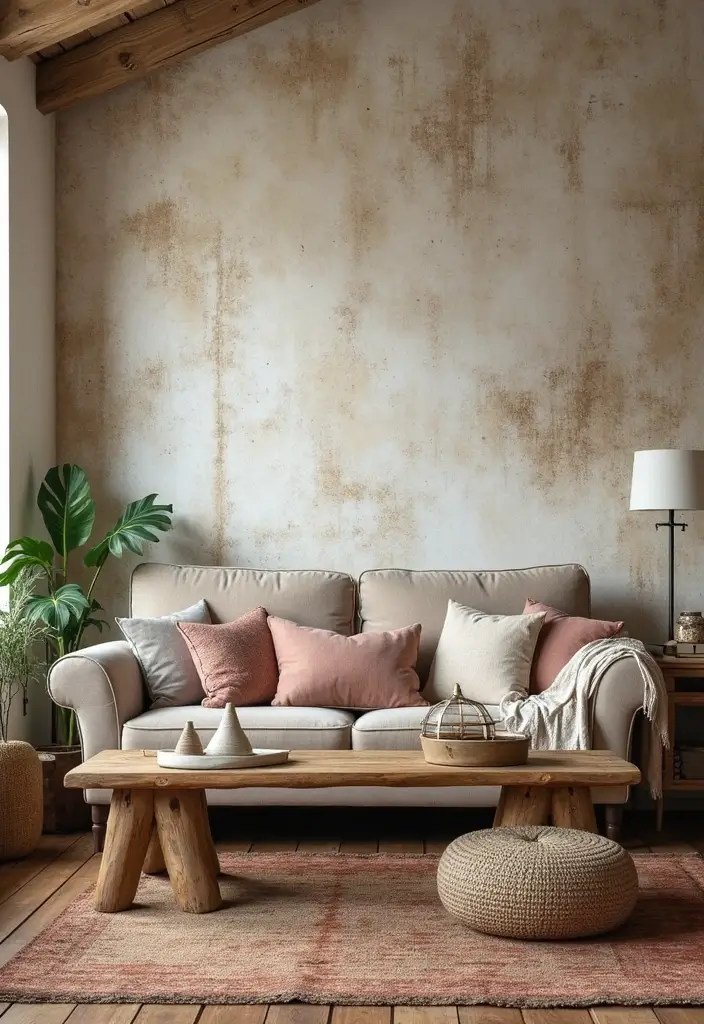 29 Wallpaper Living Room Ideas That Add Texture and Personality - 12. Rustic Farmhouse Wallpaper