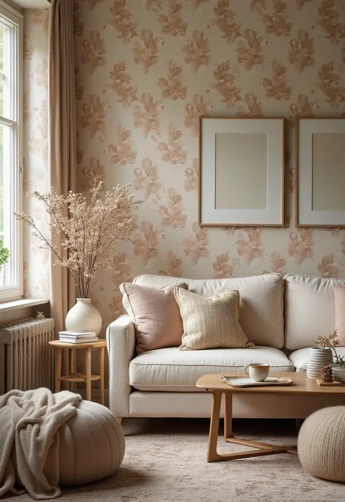 29 Wallpaper Living Room Ideas That Add Texture and Personality - 14. Vintage Chenille Patterns