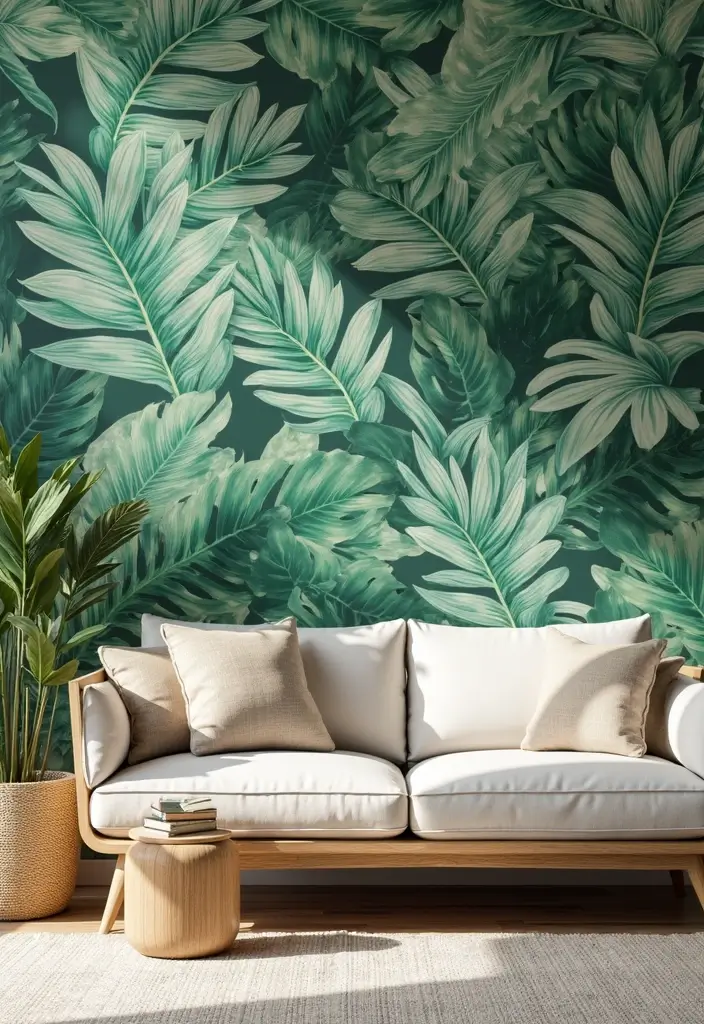 29 Wallpaper Living Room Ideas That Add Texture and Personality - 18. Tropical Paradise