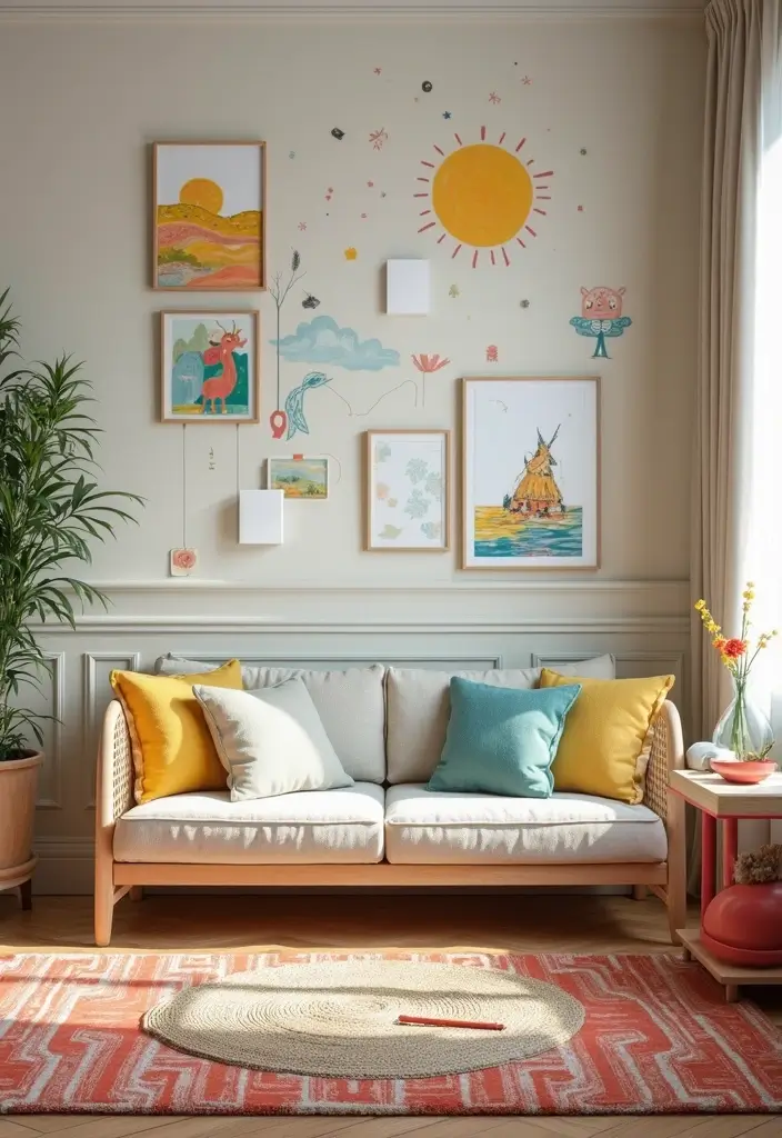 29 Wallpaper Living Room Ideas That Add Texture and Personality - 24. Creative Kids’ Art Wallpapers