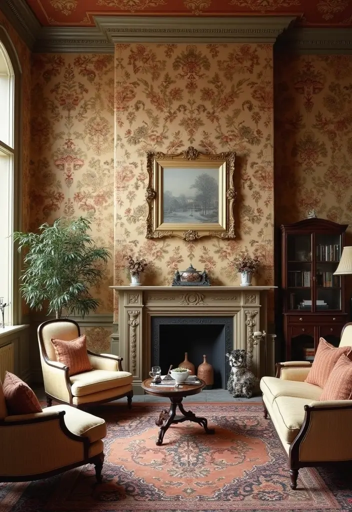 29 Wallpaper Living Room Ideas That Add Texture and Personality - 26. Vintage Tapestry Designs