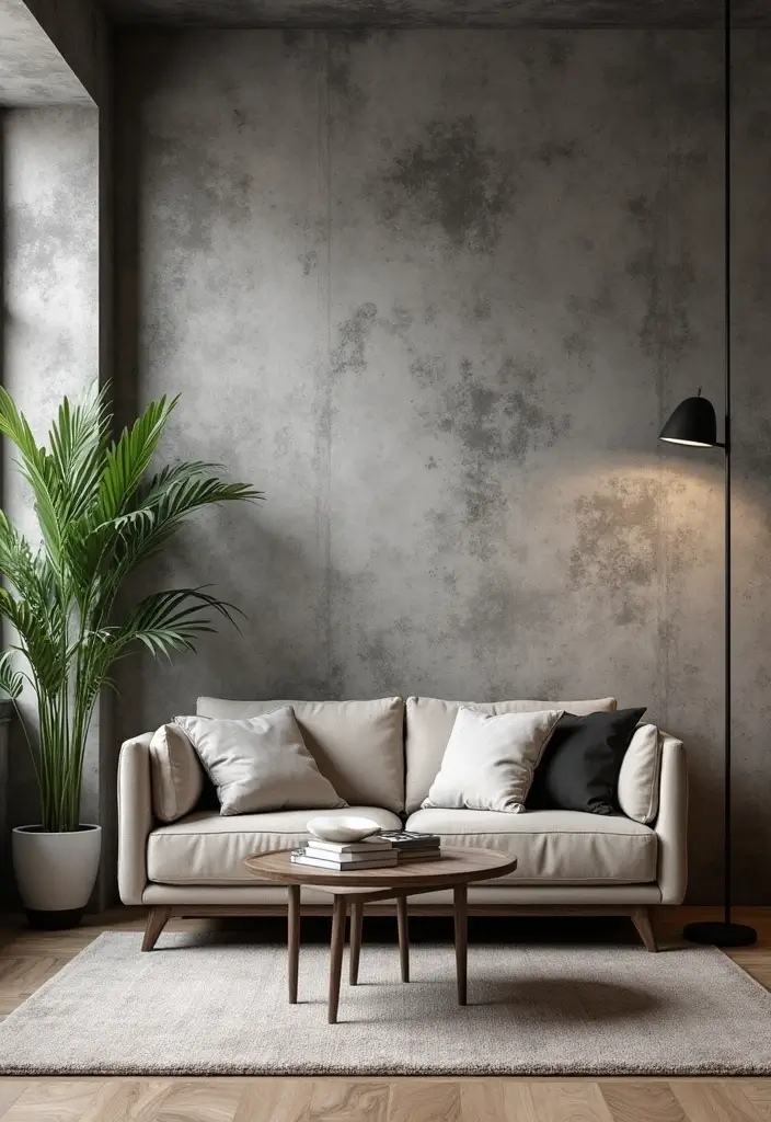29 Wallpaper Living Room Ideas That Add Texture and Personality - 27. Modern Industrial Textures