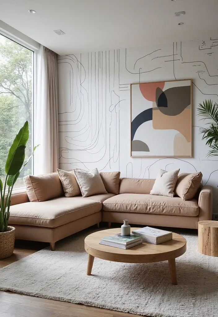 29 Wallpaper Living Room Ideas That Add Texture and Personality - 29. Graphical Shapes and Lines