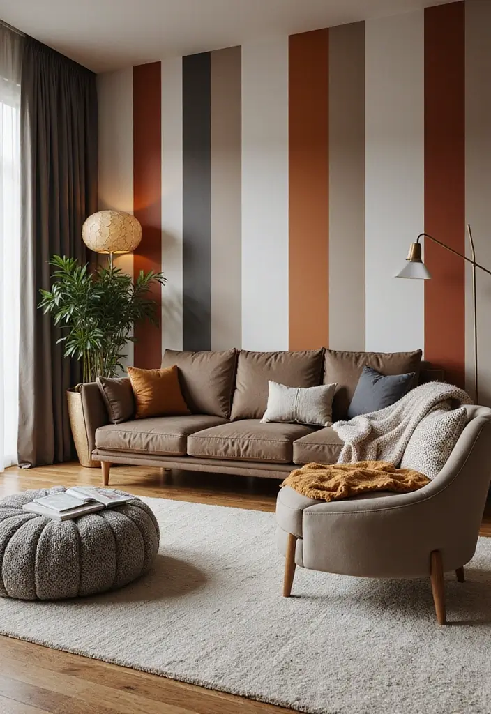 29 Wallpaper Living Room Ideas That Add Texture and Personality - 5. Striking Stripes