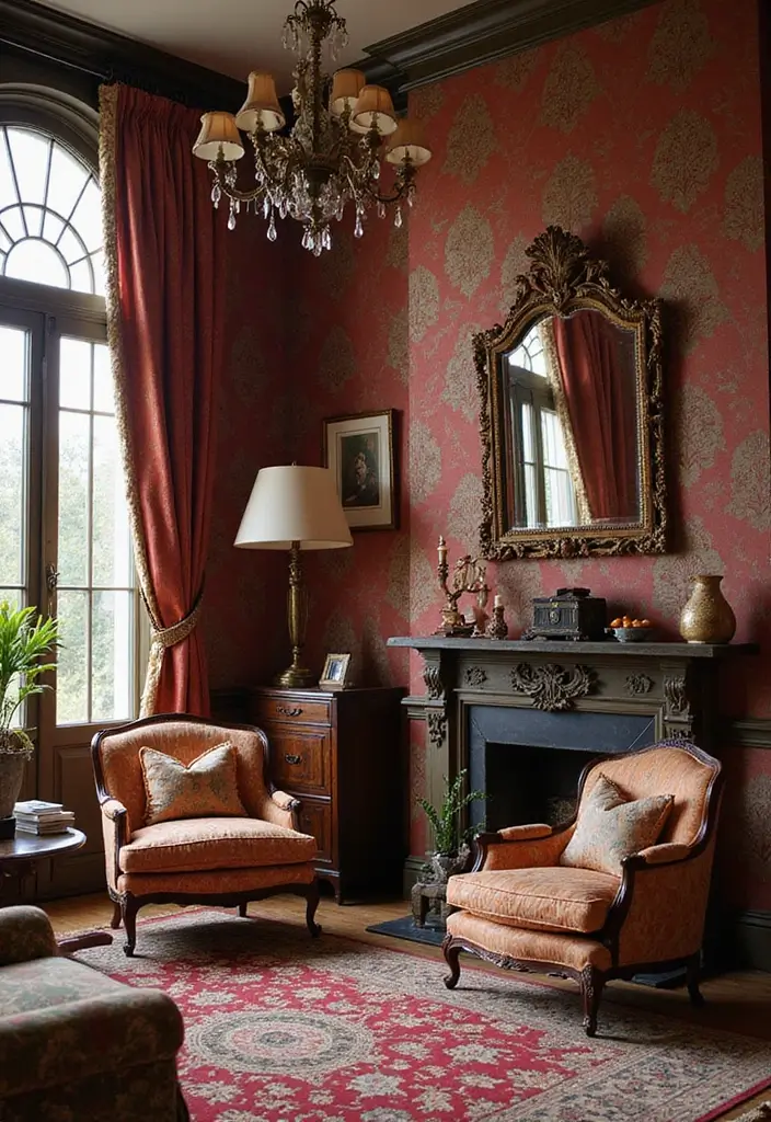 29 Wallpaper Living Room Ideas That Add Texture and Personality - 7. Classic Damask