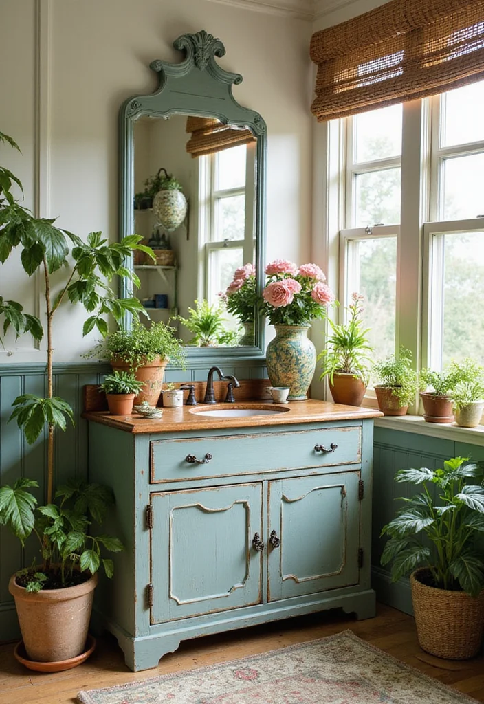 14 Antique Dresser Bathroom Vanity Ideas With Vintage Charm - 10. Garden Fresh