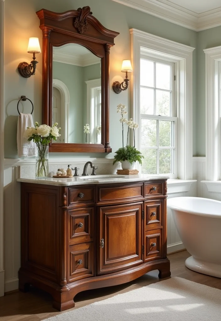 14 Antique Dresser Bathroom Vanity Ideas With Vintage Charm - 14. Classic Elegance