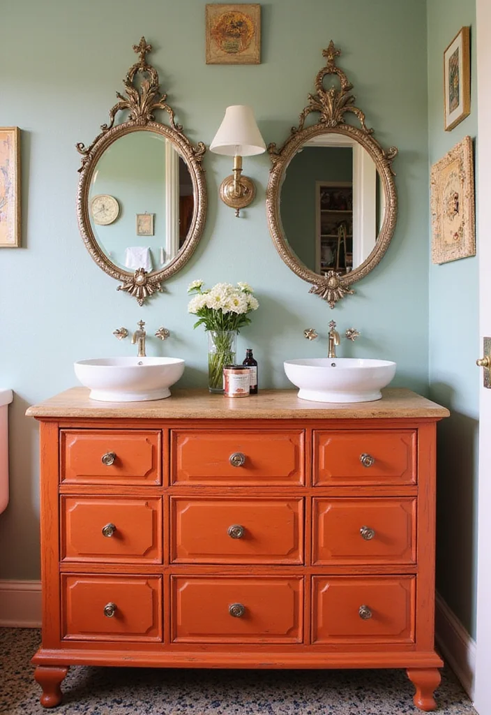 14 Antique Dresser Bathroom Vanity Ideas With Vintage Charm - 4. Eclectic Mix