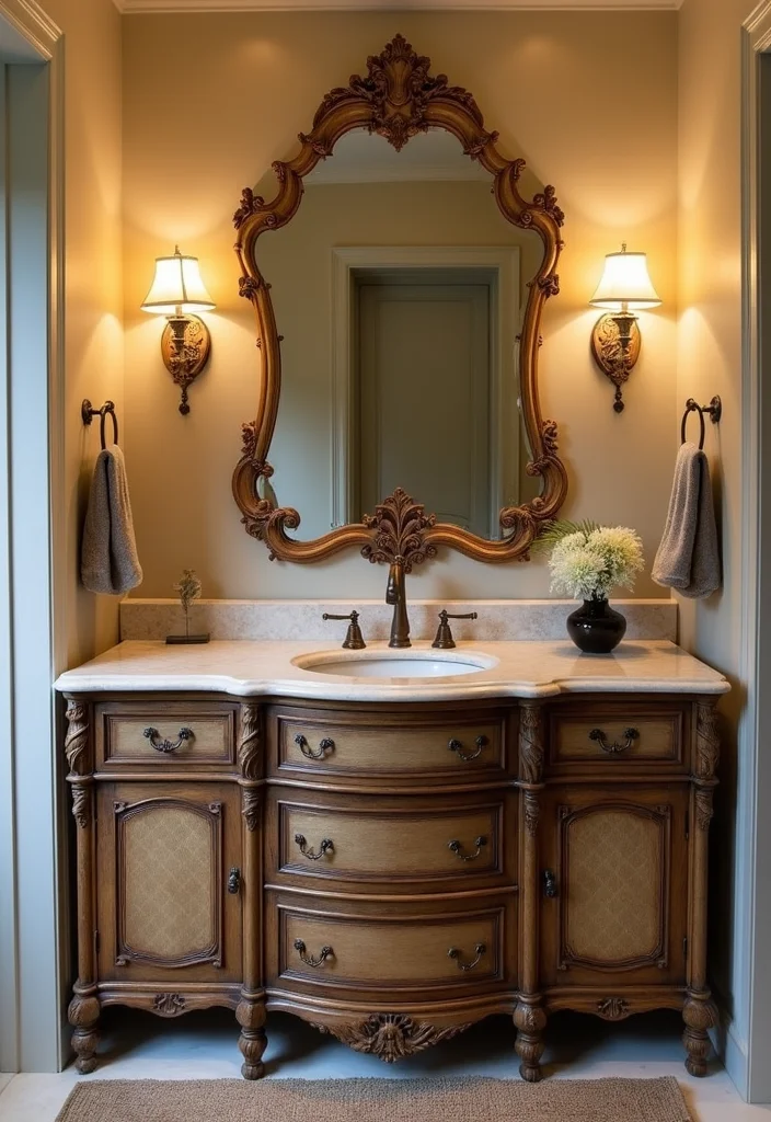 14 Antique Dresser Bathroom Vanity Ideas With Vintage Charm - 5. Vintage Elegance