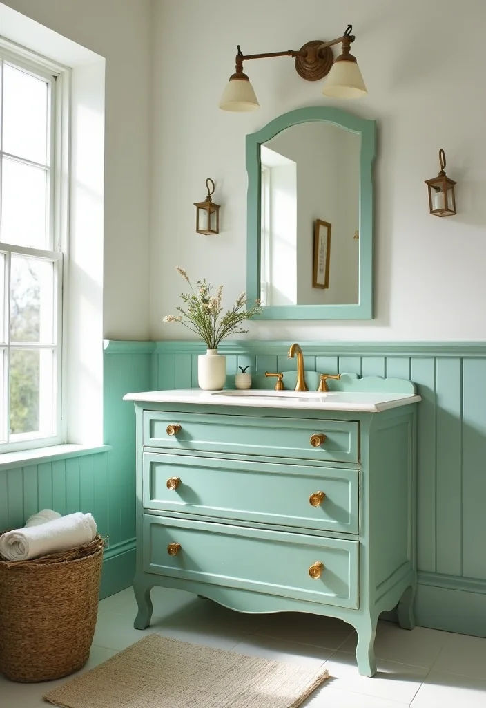 14 Antique Dresser Bathroom Vanity Ideas With Vintage Charm - 7. Beachy Vibes