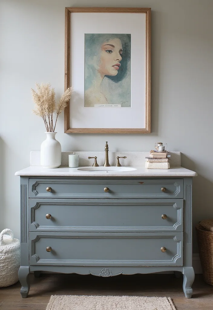 14 Antique Dresser Bathroom Vanity Ideas With Vintage Charm - 9. Contemporary Fusion