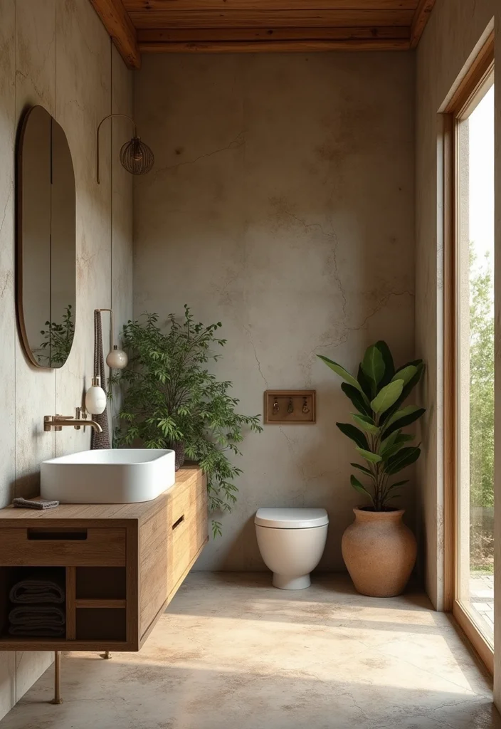 14 Baddie Bathroom Ideas With Trendy Aesthetic - 3. Earthy Tones and Natural Elements