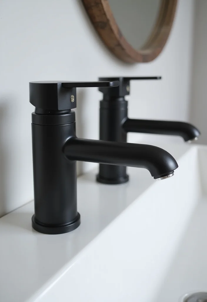 14 Bathroom Ideas With Black Fixtures For Modern Edge - 1. Sleek Matte Black Faucets