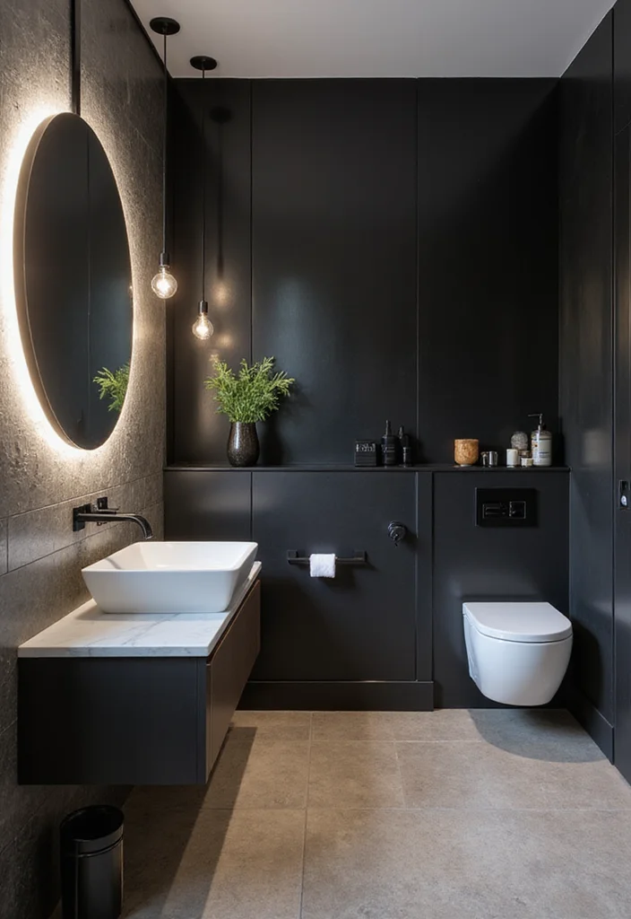 14 Bathroom Ideas With Black Fixtures For Modern Edge - 10. Unique Black Accent Walls