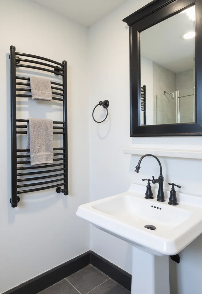 14 Bathroom Ideas With Black Fixtures For Modern Edge - 11. Black Towel Bars and Hooks
