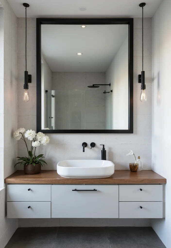 14 Bathroom Ideas With Black Fixtures For Modern Edge - 6. Black Framed Mirrors