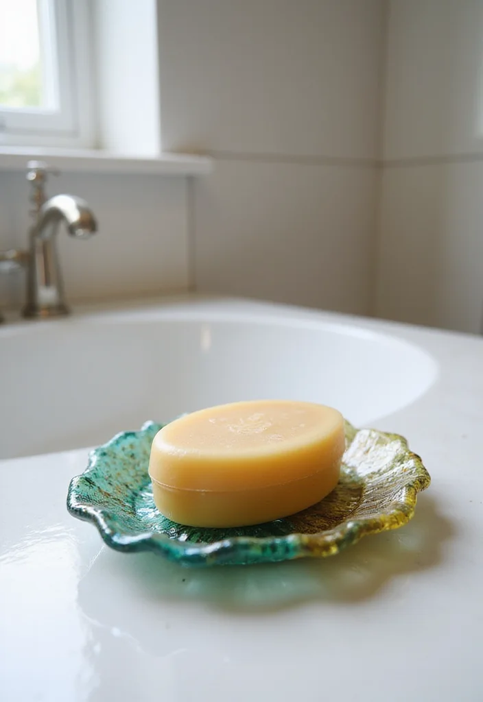 14 Bathroom Soap Holder Ideas For Pretty Organisation - 2. Recycled Glass Dish
