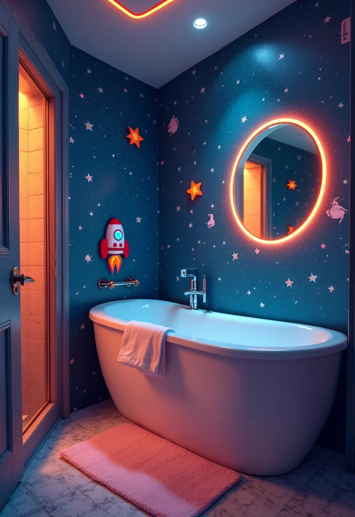 14 Boys Bathroom Ideas For Fun Kid Decor - 2. Space Explorer