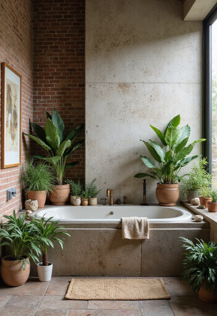 14 Brick Tile Bathroom Ideas With Rustic Texture - 12. Natural Elements