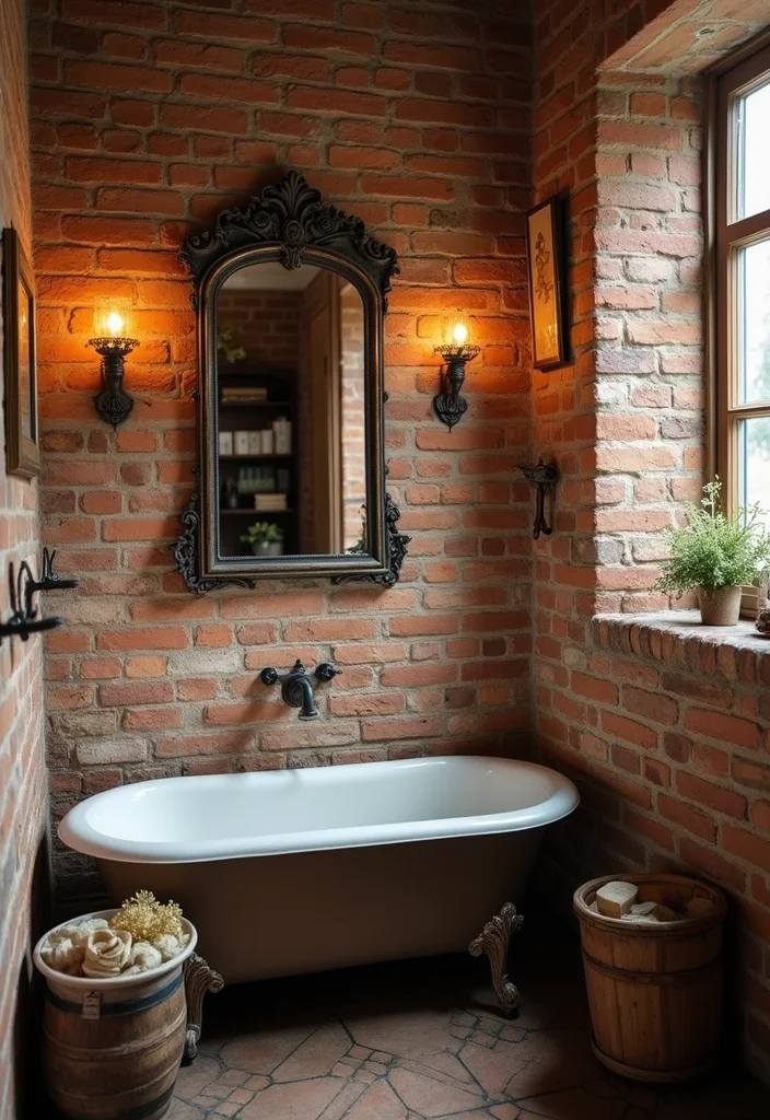 14 Brick Tile Bathroom Ideas With Rustic Texture - 14. Incorporating Vintage Accessories