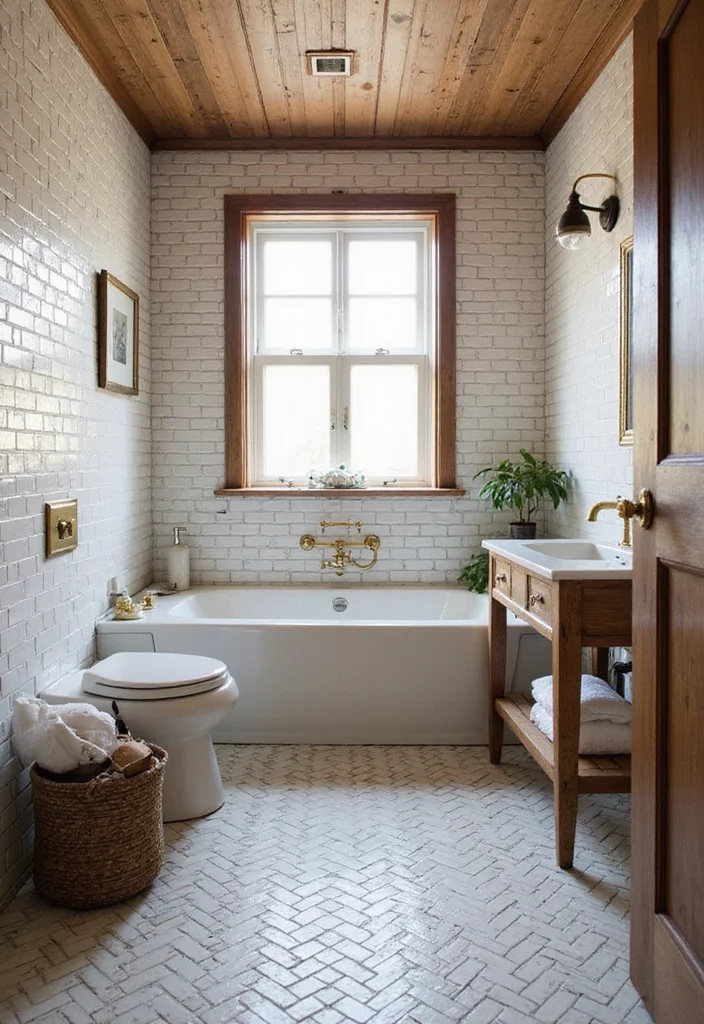 14 Brick Tile Bathroom Ideas With Rustic Texture - 2. Subway Brick Tiles