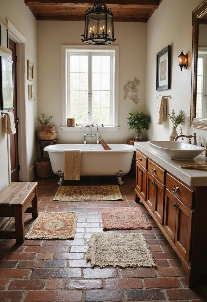 14 Brick Tile Bathroom Ideas With Rustic Texture - 4. Brick Tile Flooring