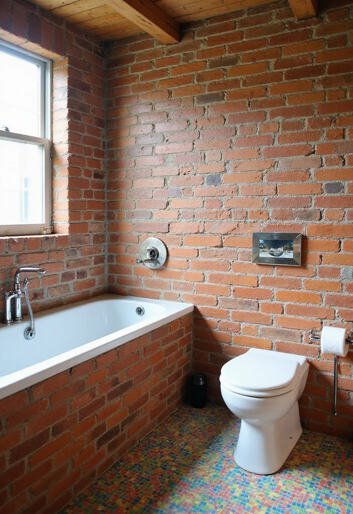 14 Brick Tile Bathroom Ideas With Rustic Texture - 9. Colorful Tile Grout