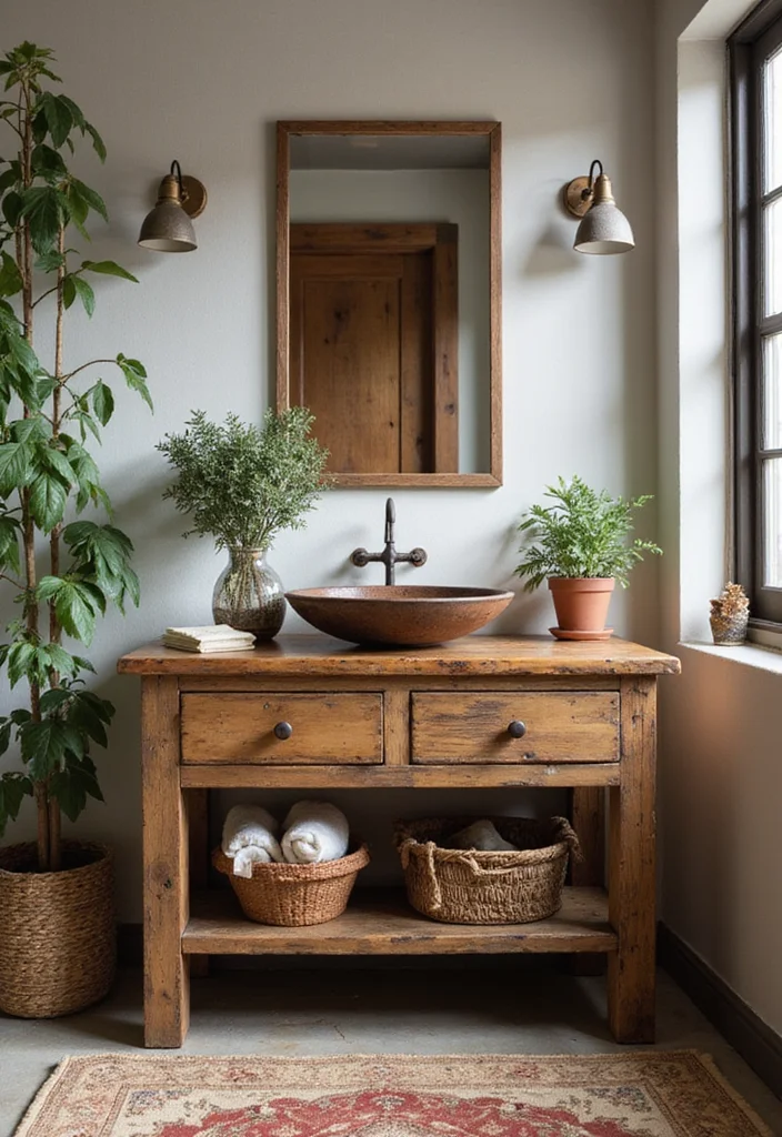 14 Brown Bathroom Ideas With Warm Comfort - 1. Rustic Reclaimed Wood Accents