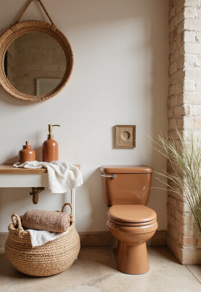 14 Brown Bathroom Ideas With Warm Comfort - 11. Warm Brown Accessories
