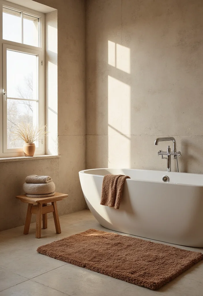 14 Brown Bathroom Ideas With Warm Comfort - 13. Cozy Bath Mats