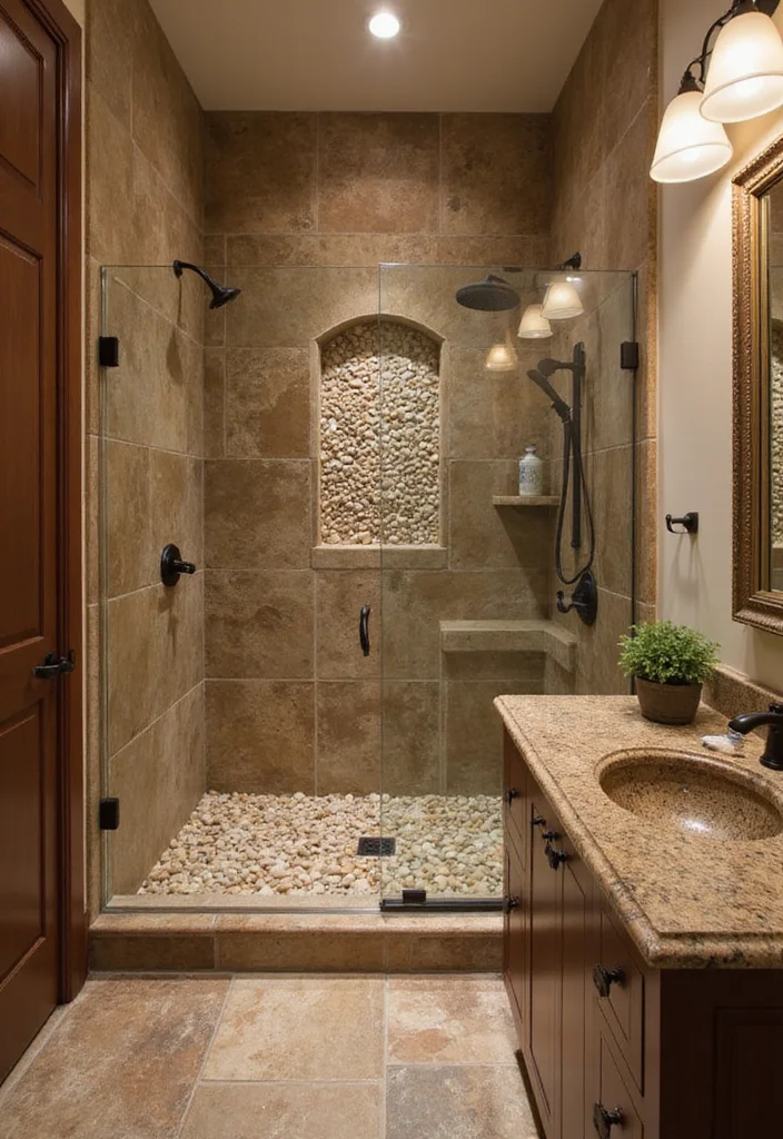 14 Brown Bathroom Ideas With Warm Comfort - 7. Natural Stone Features