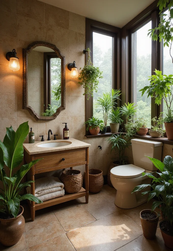 14 Brown Bathroom Ideas With Warm Comfort - 8. Brown and Green Combo